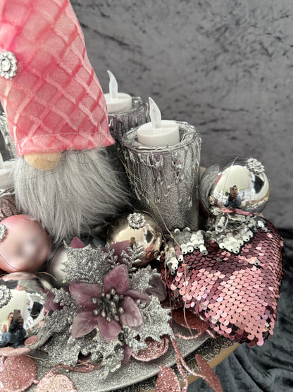 Adventskranz Wichtel rosa