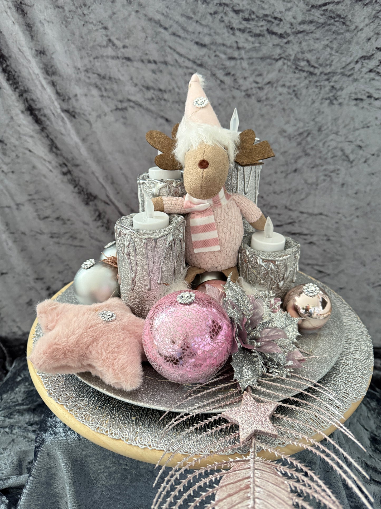 Adventskranz Elch rosa