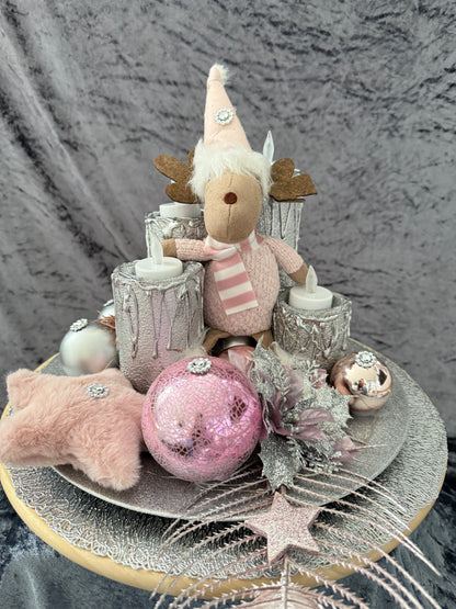 Adventskranz Elch rosa