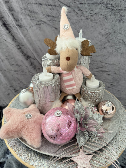 Adventskranz Elch rosa