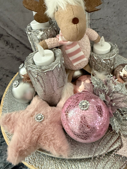 Adventskranz Elch rosa