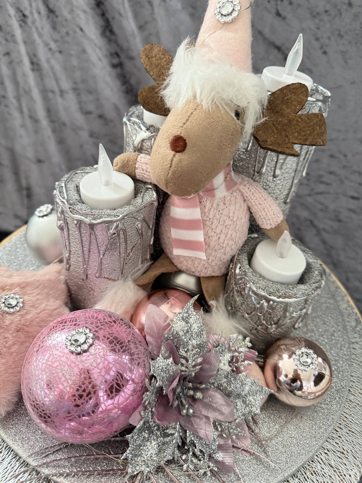 Adventskranz Elch rosa