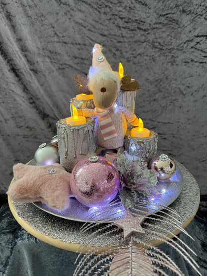 Adventskranz Elch rosa