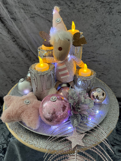 Adventskranz Elch rosa