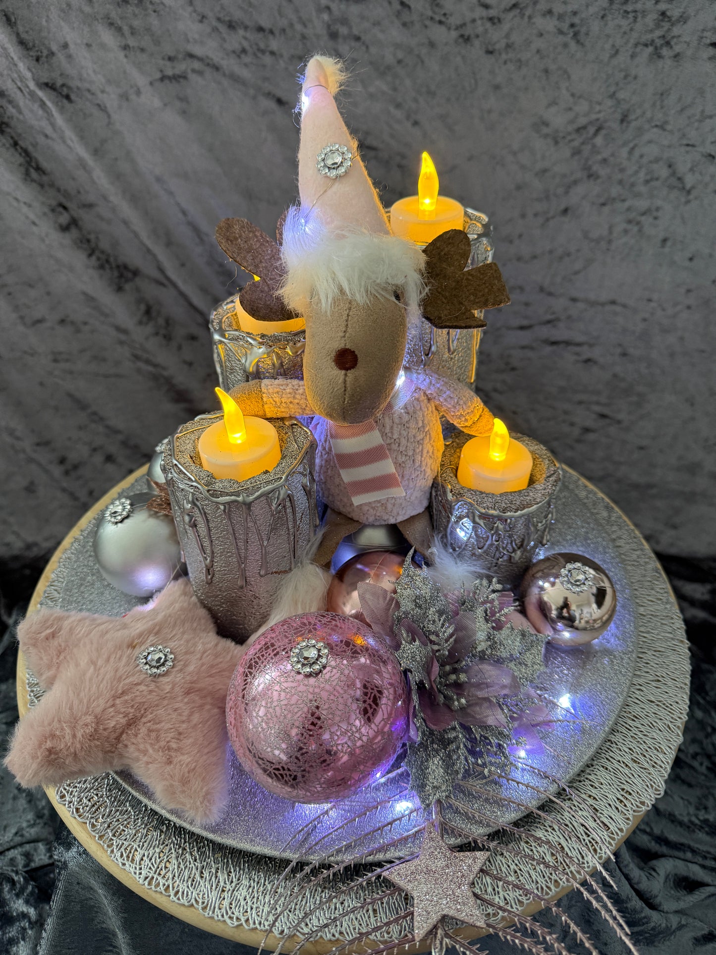 Adventskranz Elch rosa