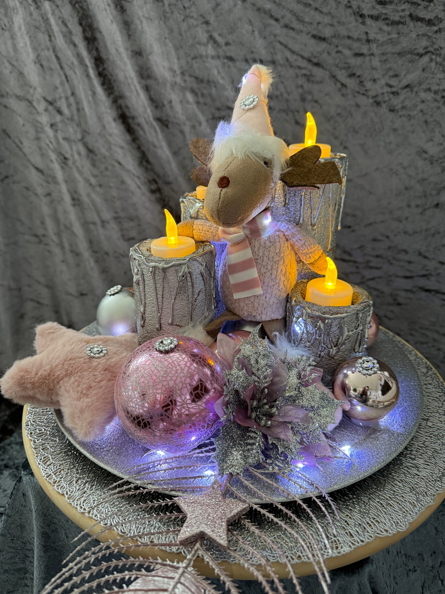 Adventskranz Elch rosa