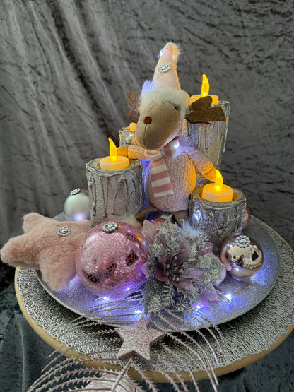 Adventskranz Elch rosa