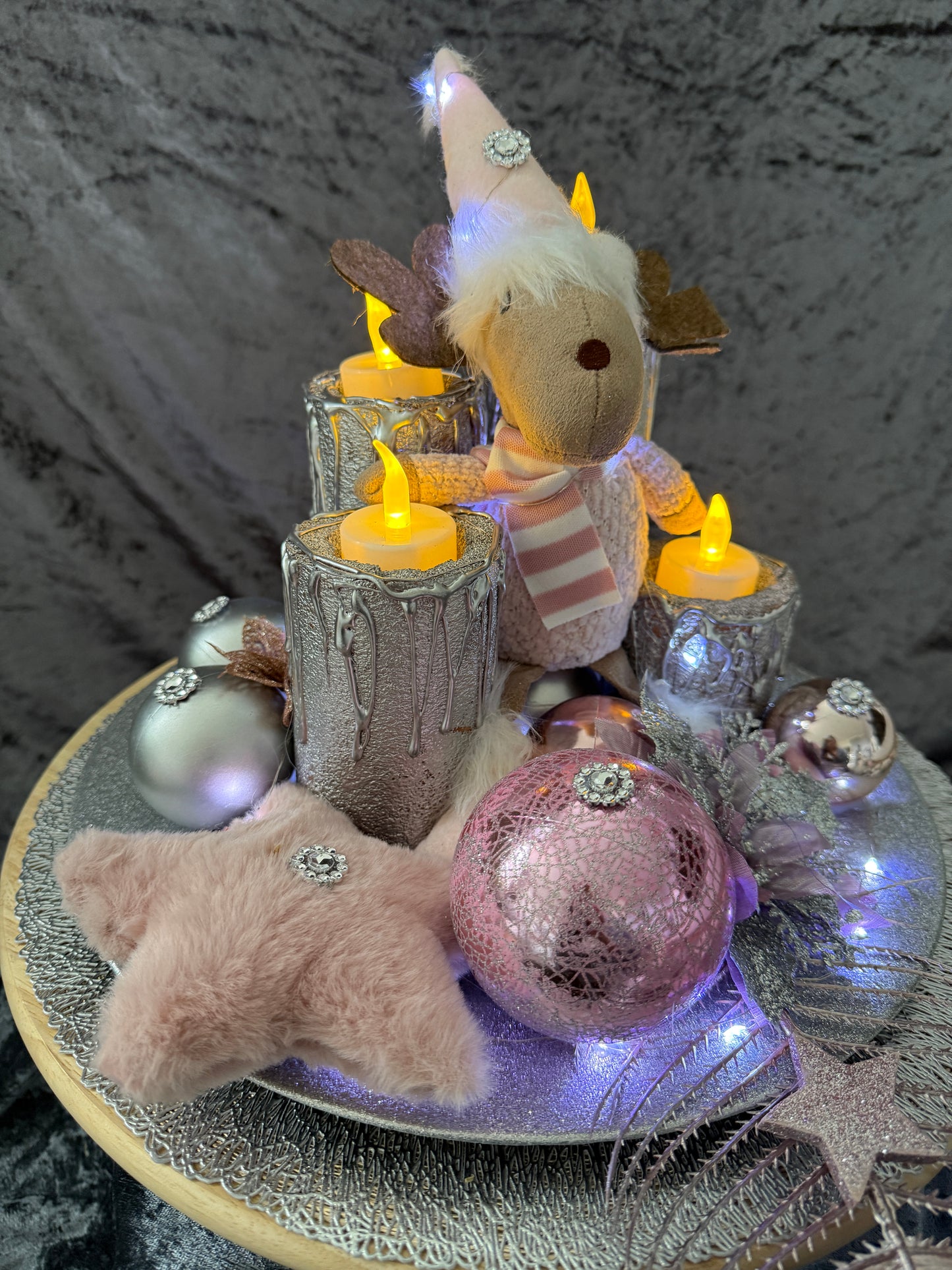 Adventskranz Elch rosa