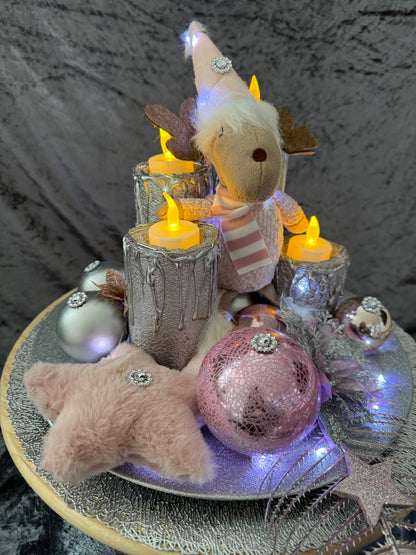 Adventskranz Elch rosa