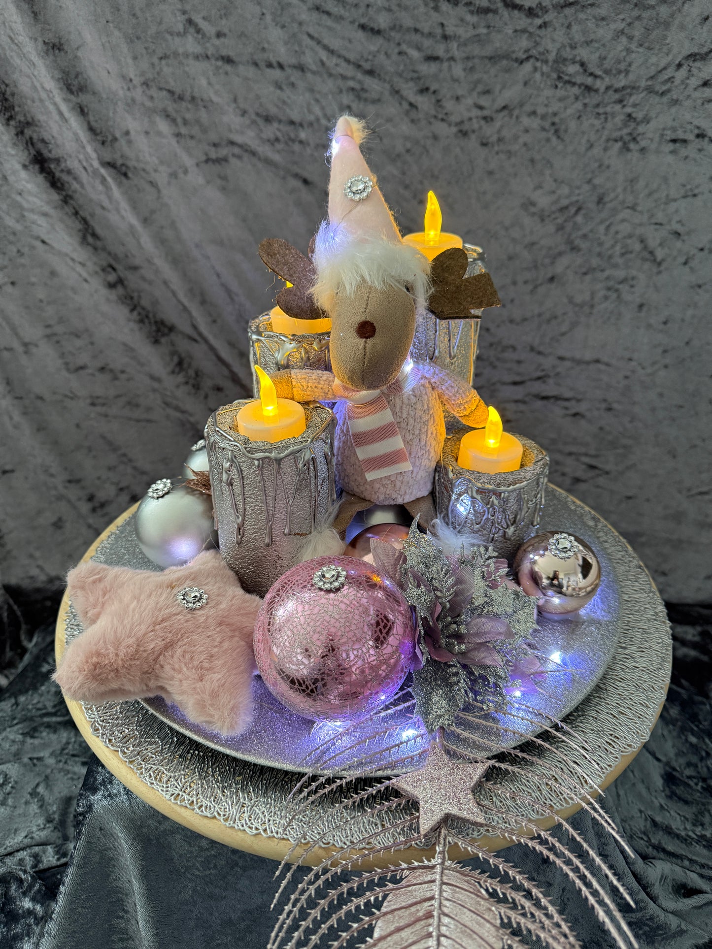 Adventskranz Elch rosa