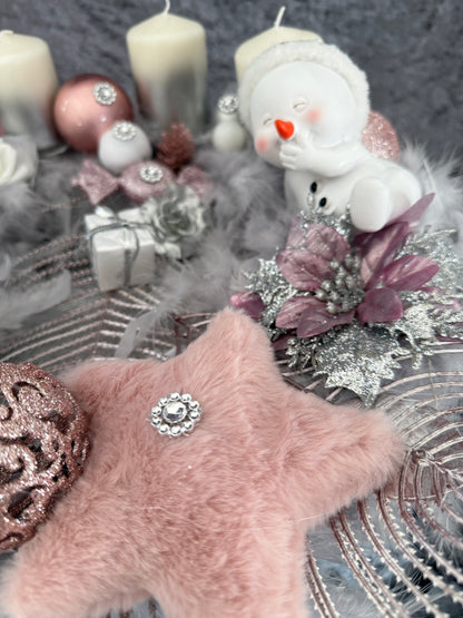 Adventskranz Federkranz grau rosa