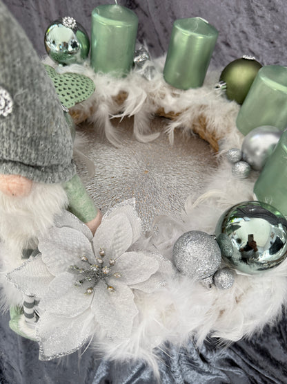 Adventskranz Federkranz weiß grün