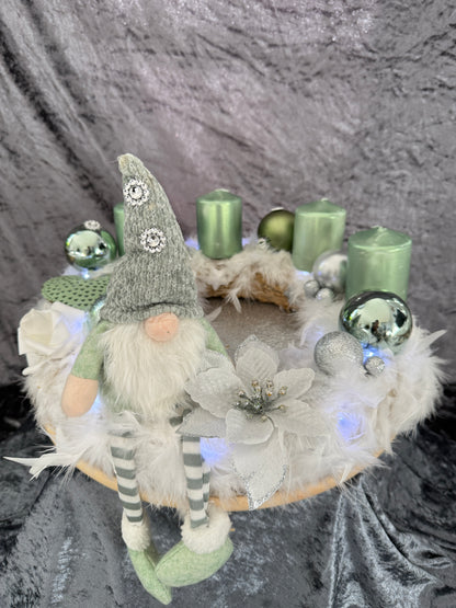 Adventskranz Federkranz weiß grün