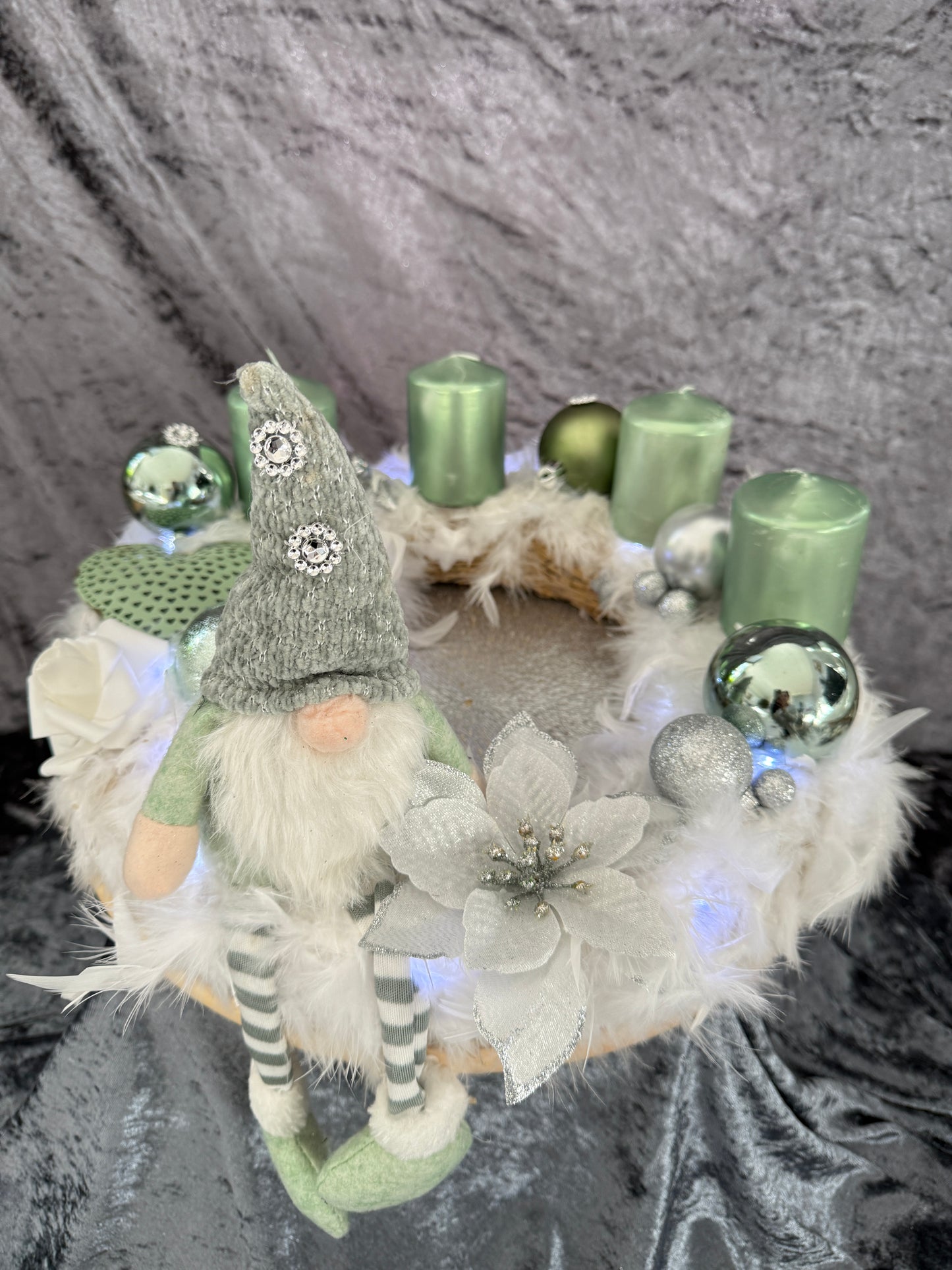 Adventskranz Federkranz weiß grün