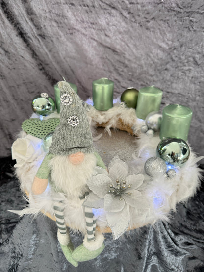 Adventskranz Federkranz weiß grün