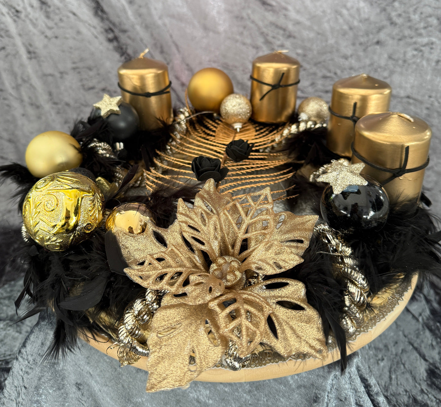 Adventskranz Federkranz Schwarz Gold