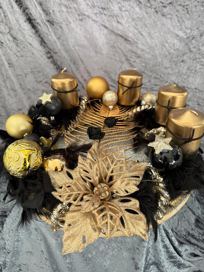 Adventskranz Federkranz Schwarz Gold