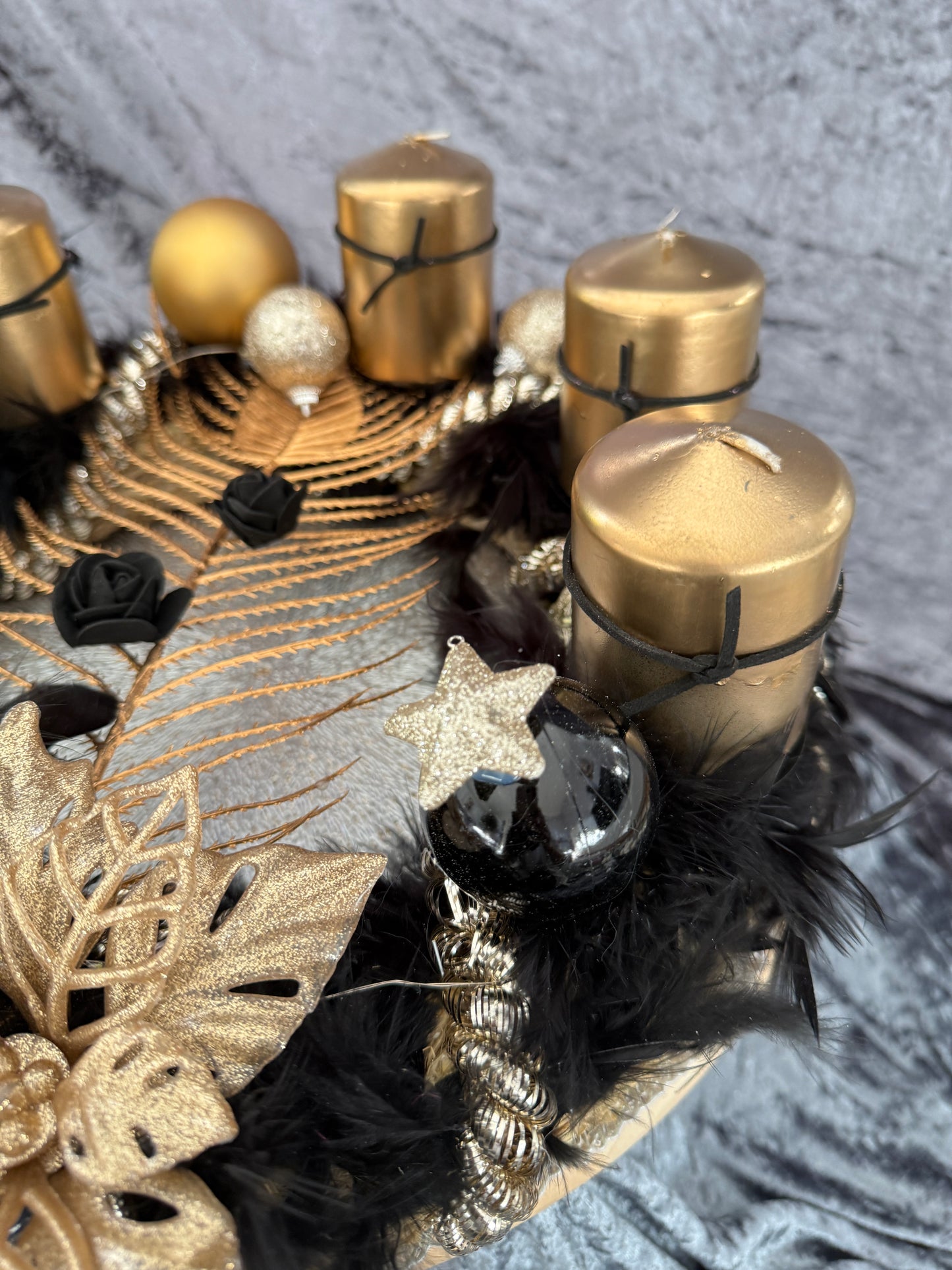 Adventskranz Federkranz Schwarz Gold