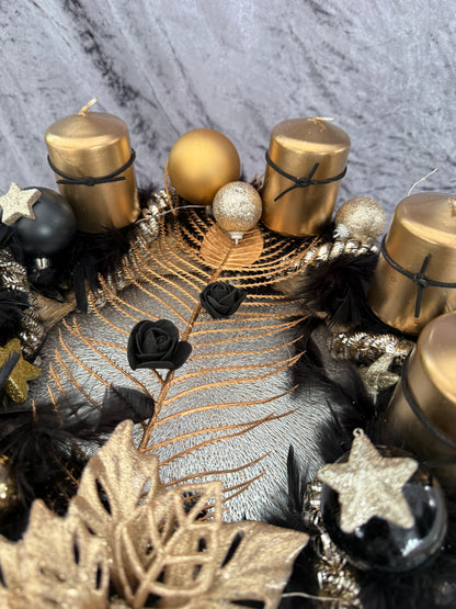 Adventskranz Federkranz Schwarz Gold