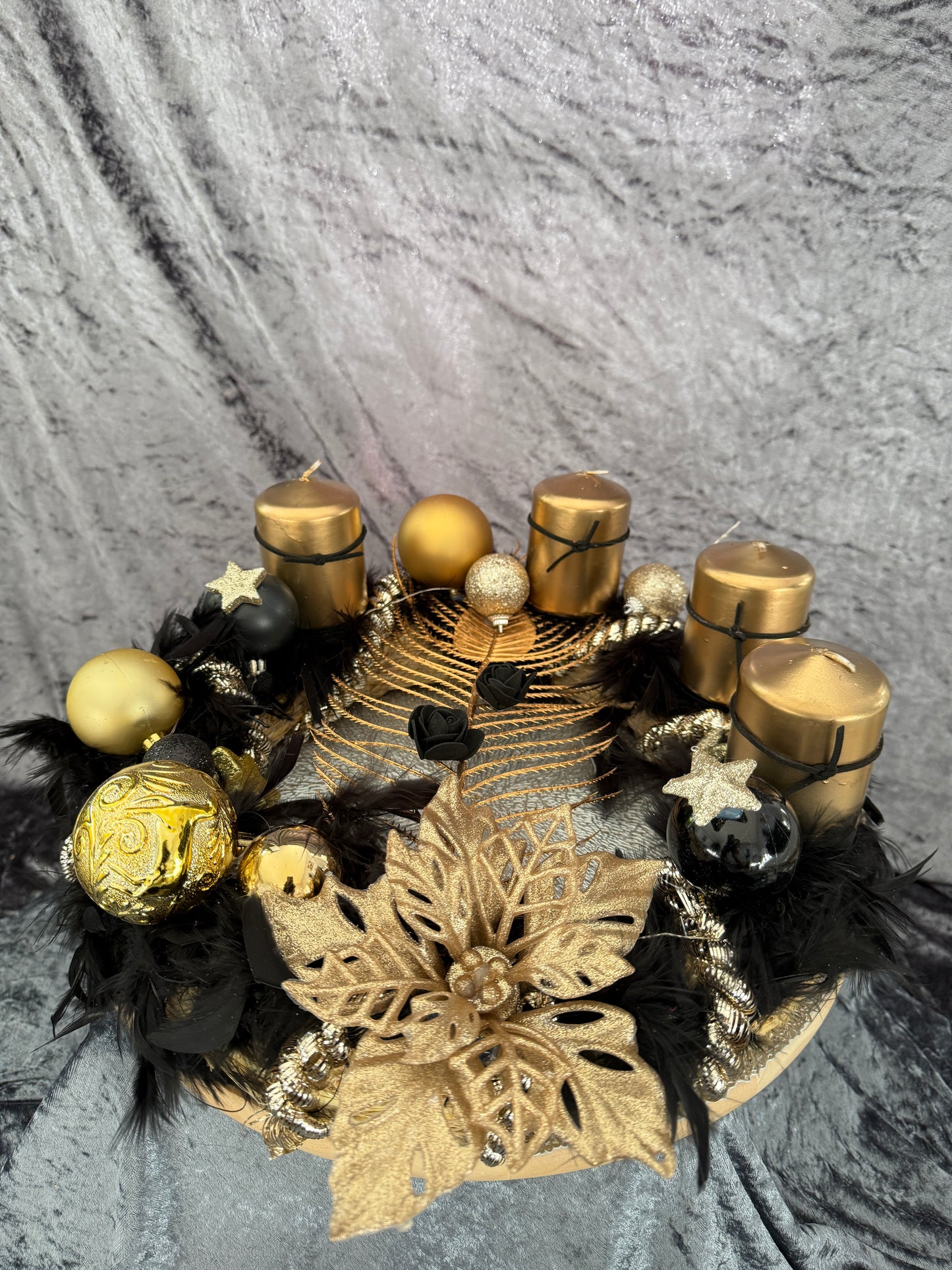 Adventskranz Federkranz Schwarz Gold