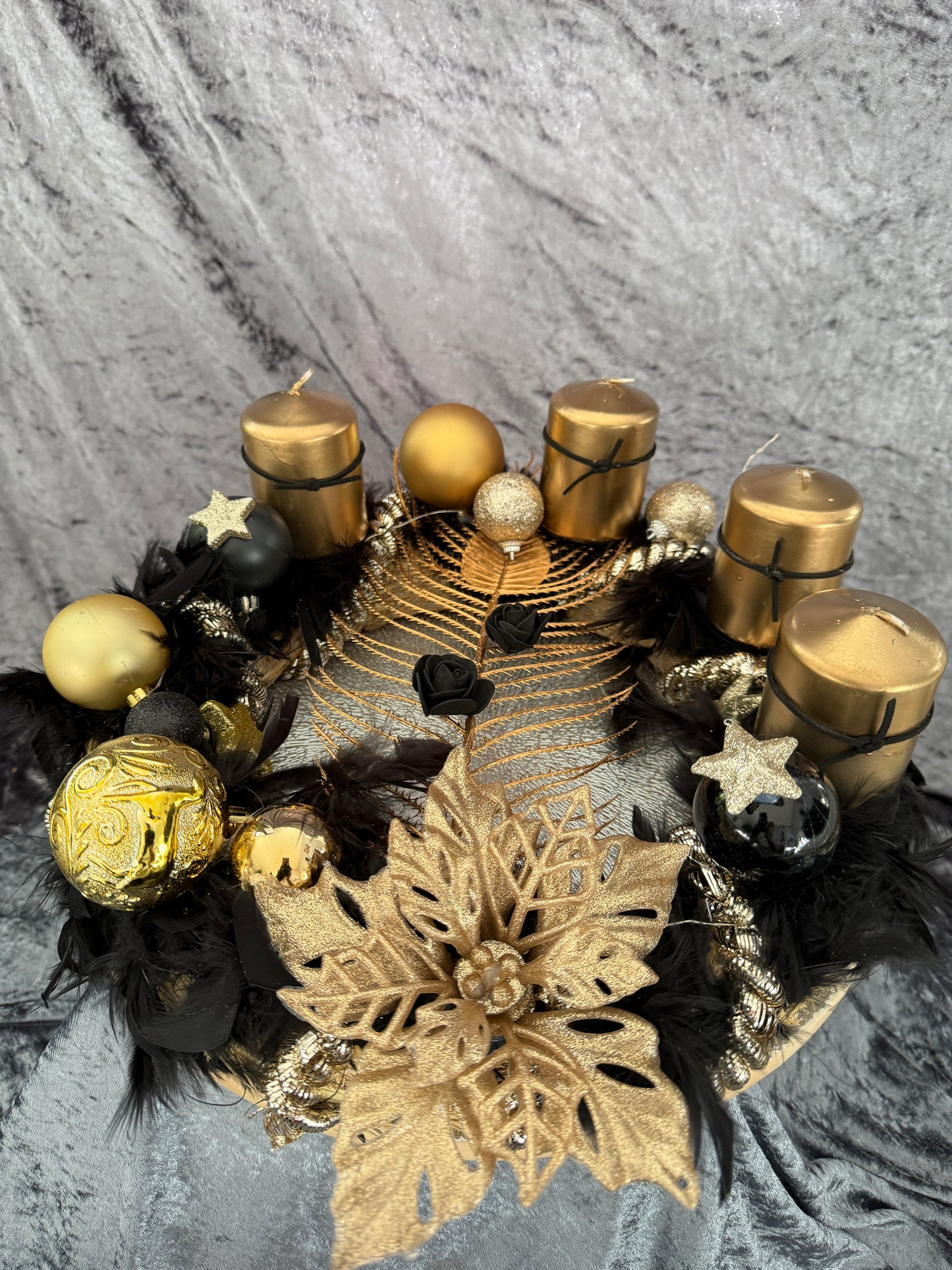 Adventskranz Federkranz Schwarz Gold