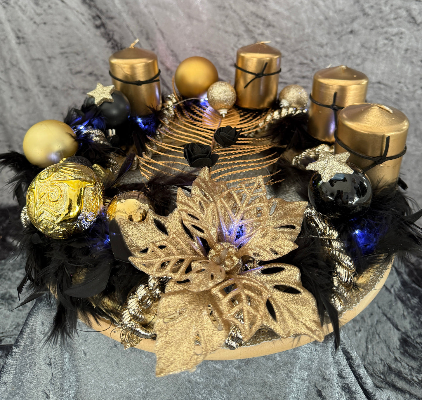 Adventskranz Federkranz Schwarz Gold