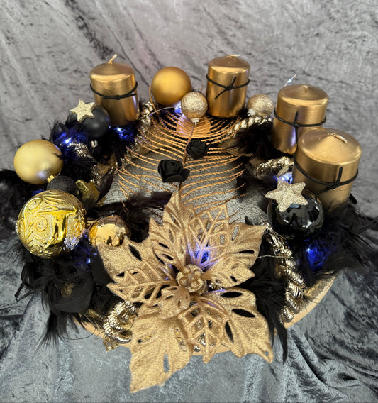 Adventskranz Federkranz Schwarz Gold