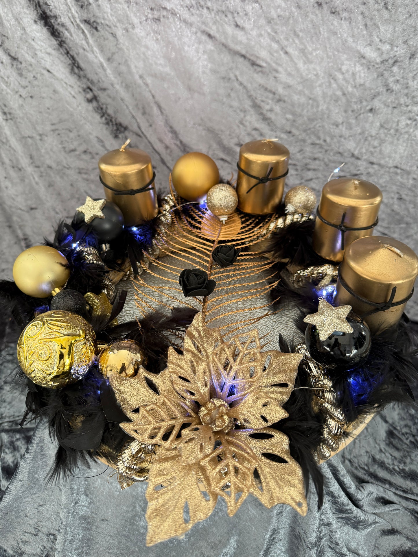 Adventskranz Federkranz Schwarz Gold