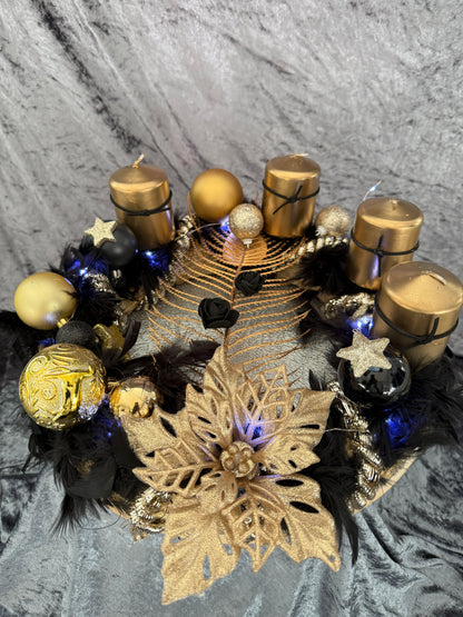 Adventskranz Federkranz Schwarz Gold