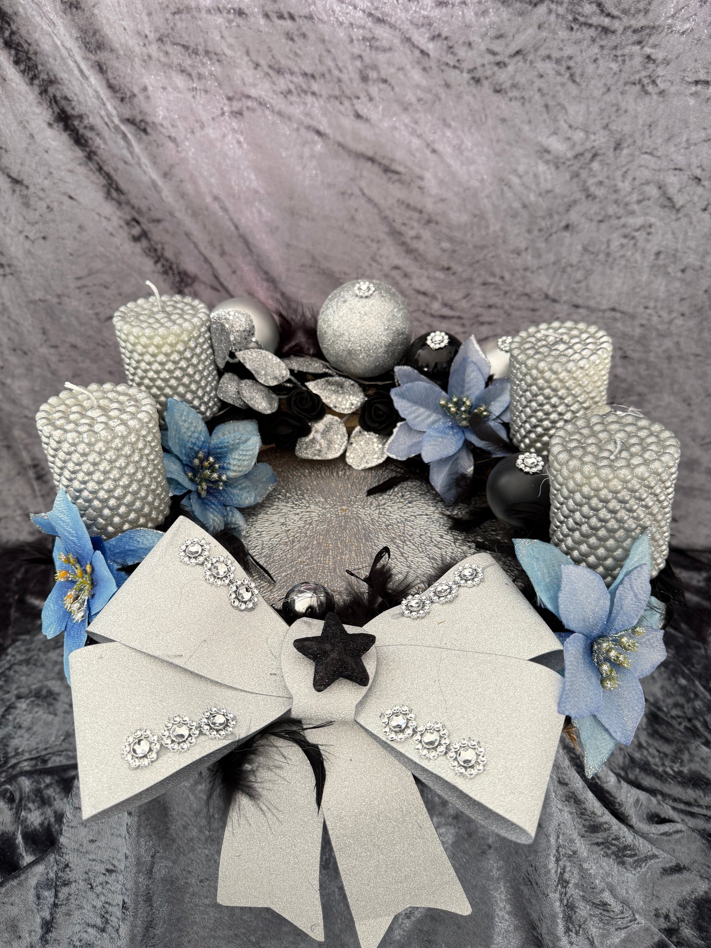 Adventskranz Federkranz blau silber