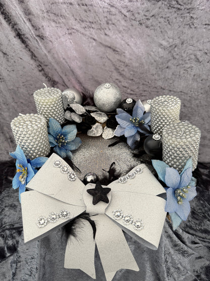 Adventskranz Federkranz blau silber