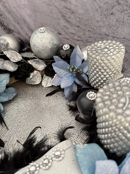 Adventskranz Federkranz blau silber