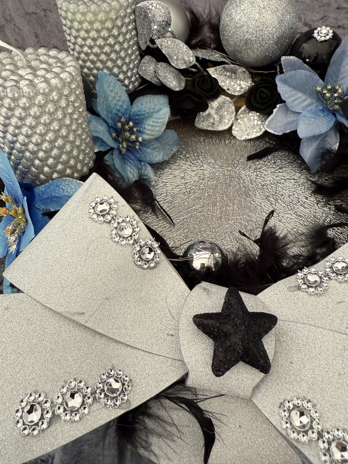 Adventskranz Federkranz blau silber