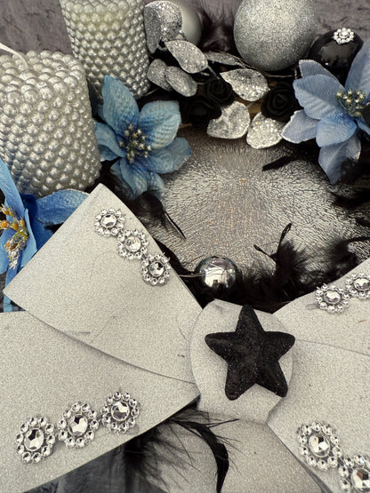 Adventskranz Federkranz blau silber