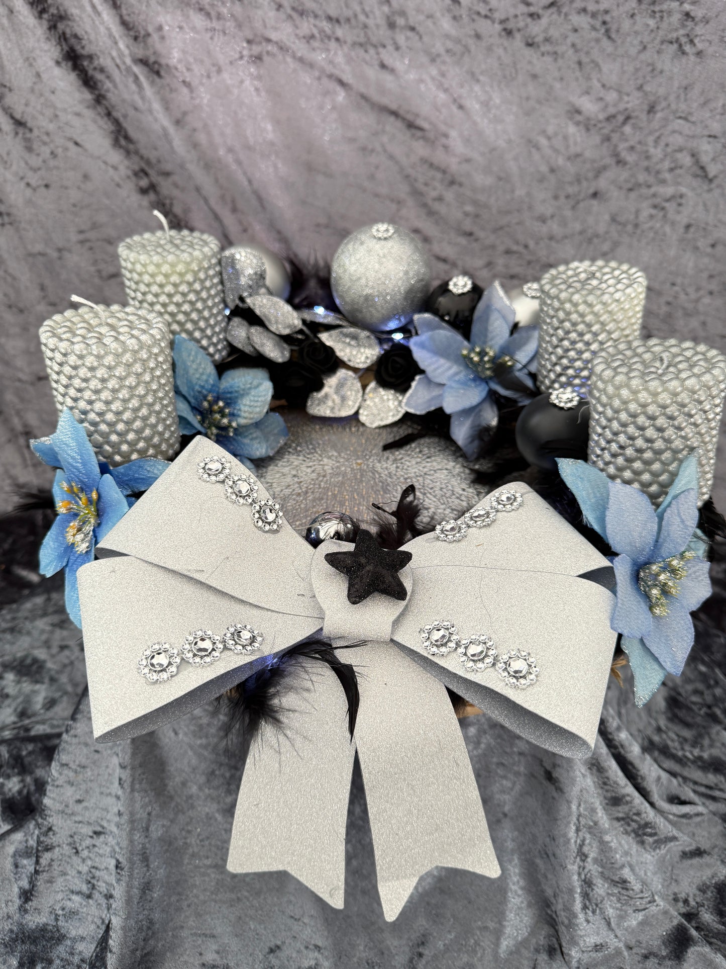 Adventskranz Federkranz blau silber