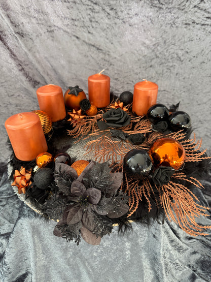Adventskranz Federkranz schwarz kupfer