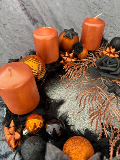 Adventskranz Federkranz schwarz kupfer