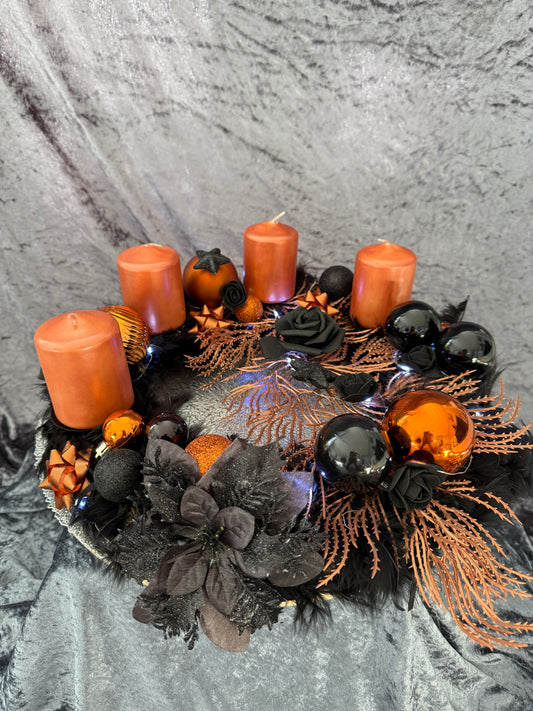 Adventskranz Federkranz schwarz kupfer
