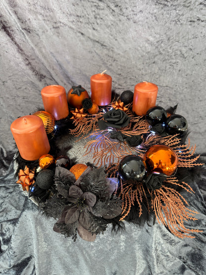 Adventskranz Federkranz schwarz kupfer