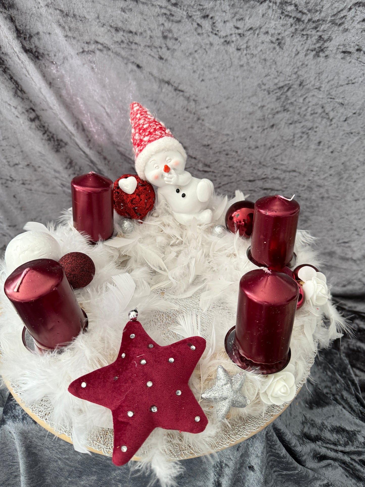 Adventskranz Federkranz rot weiß