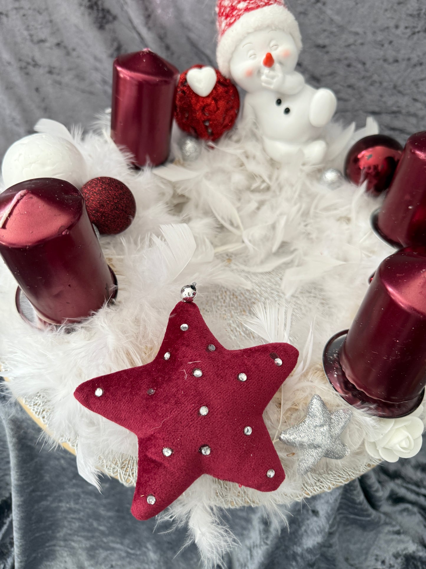 Adventskranz Federkranz rot weiß