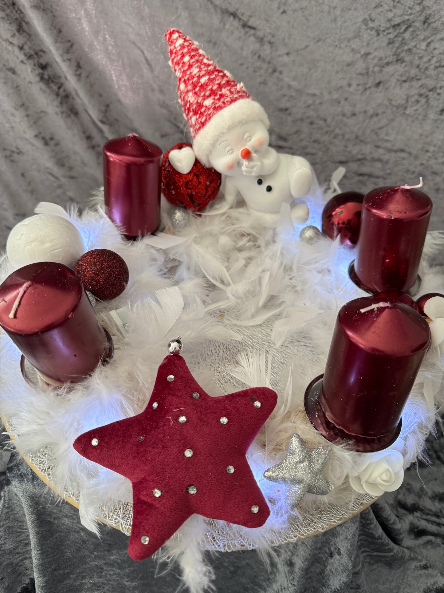 Adventskranz Federkranz rot weiß