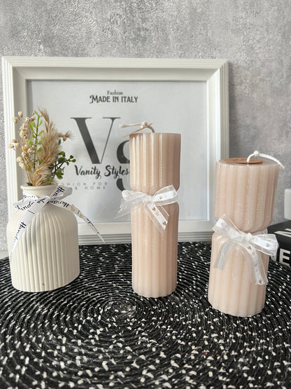 Streifen Säulenkerzen Set