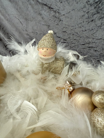 Adventskranz Federkranz weiß gold