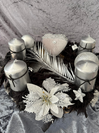 Adventskranz Federkranz schwarz silber