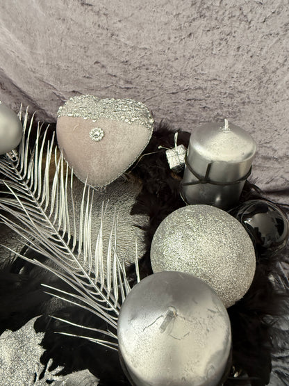 Adventskranz Federkranz schwarz silber
