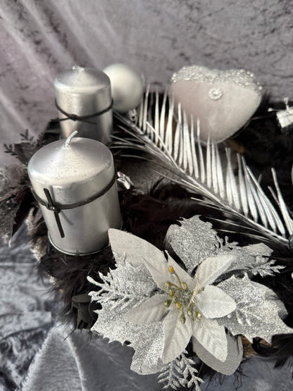 Adventskranz Federkranz schwarz silber