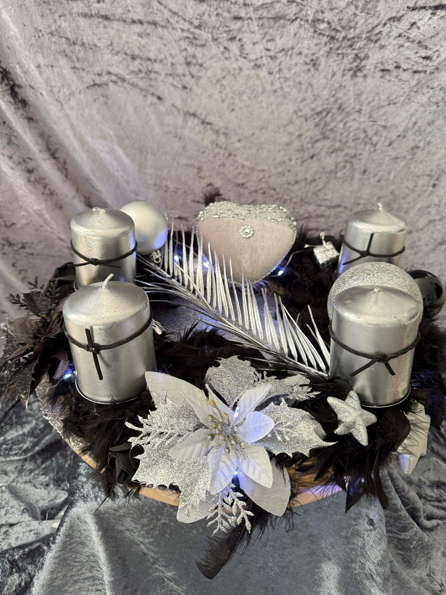 Adventskranz Federkranz schwarz silber