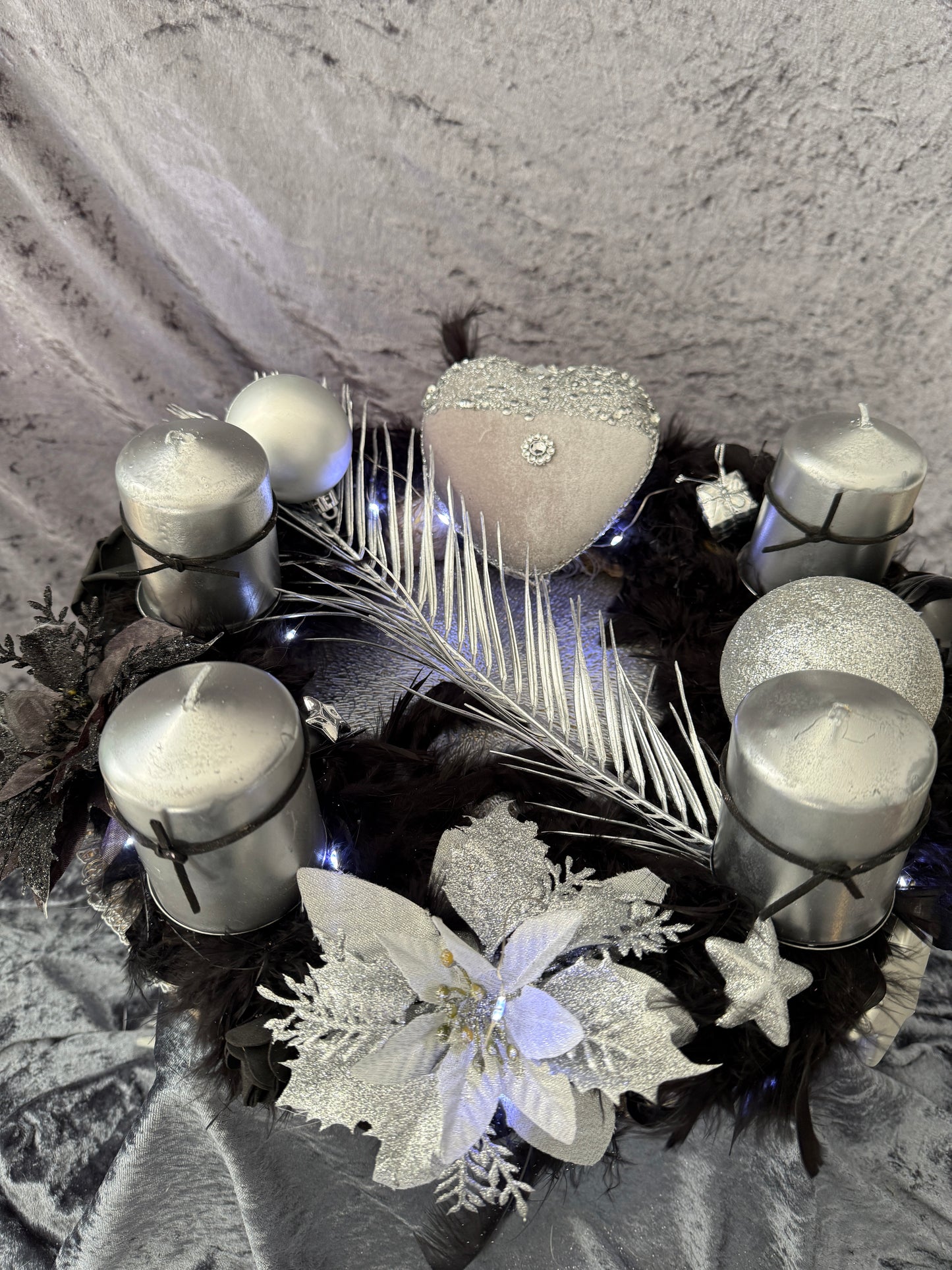 Adventskranz Federkranz schwarz silber