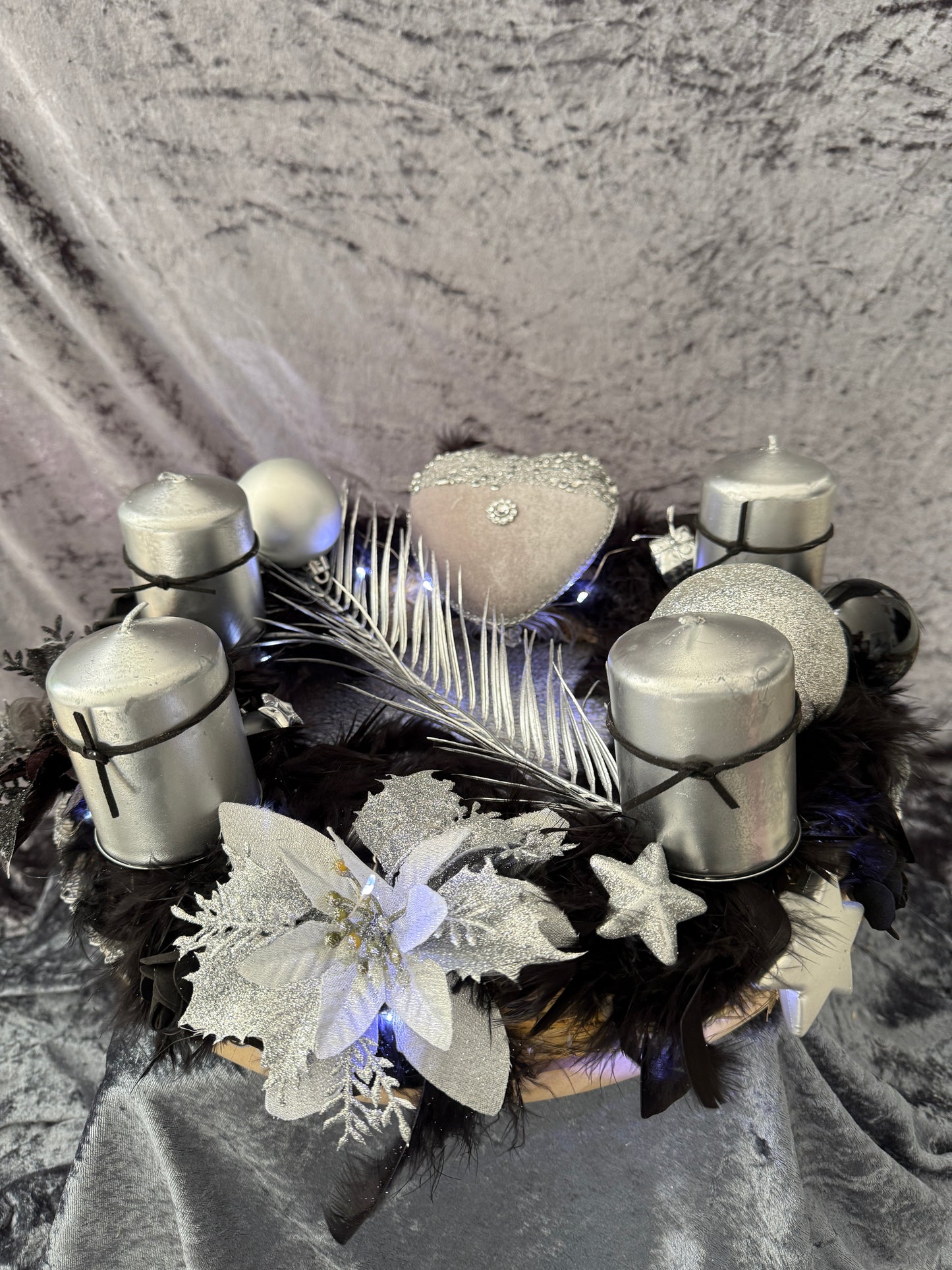 Adventskranz Federkranz schwarz silber